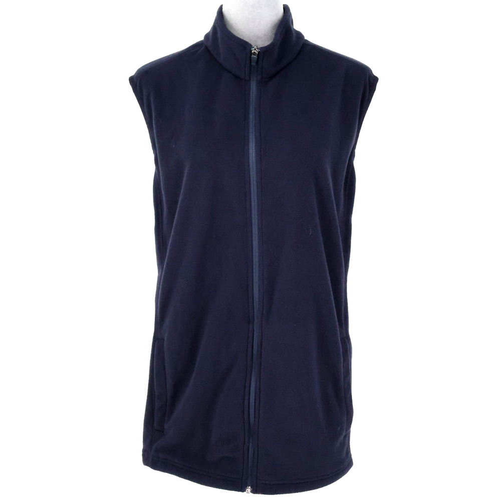 Lands End Vest Plus Size 2X Navy Blue Fleece Full Zip Mock Neck Pockets Gorpcore